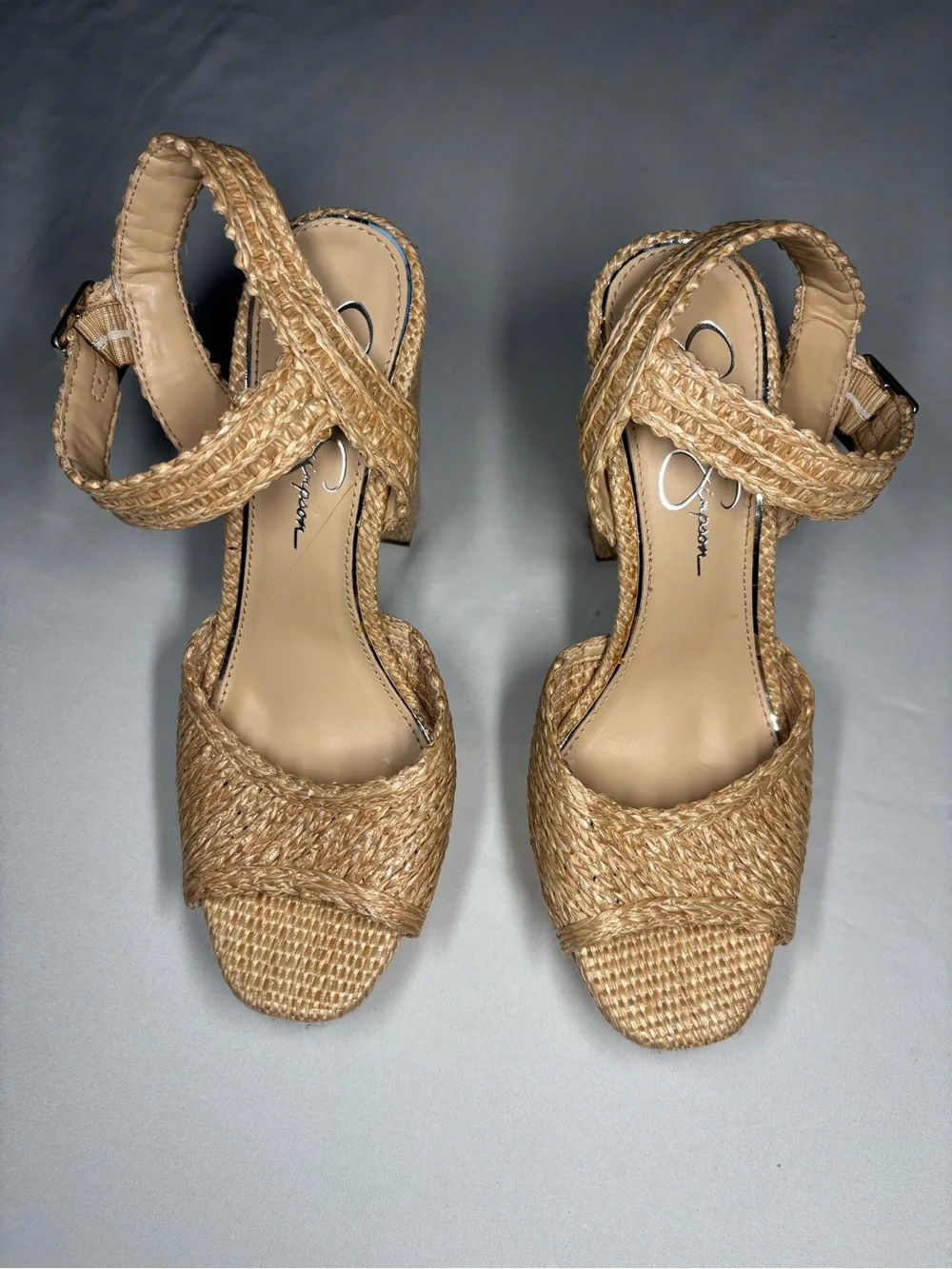 Jessica Simpson JP Priella 2 Woven Platform Ankle Strap Heels in Natural